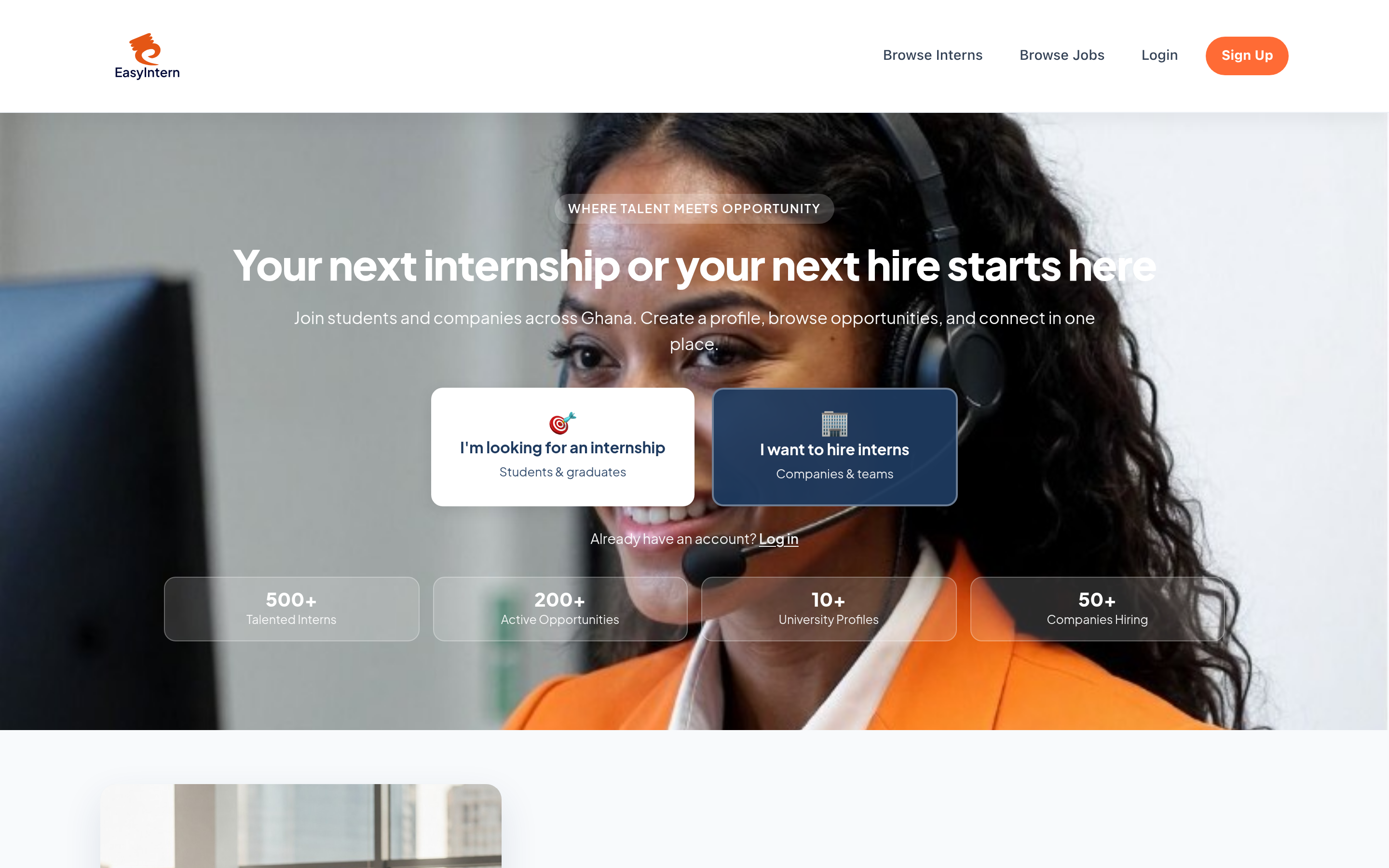 EasyIntern website preview